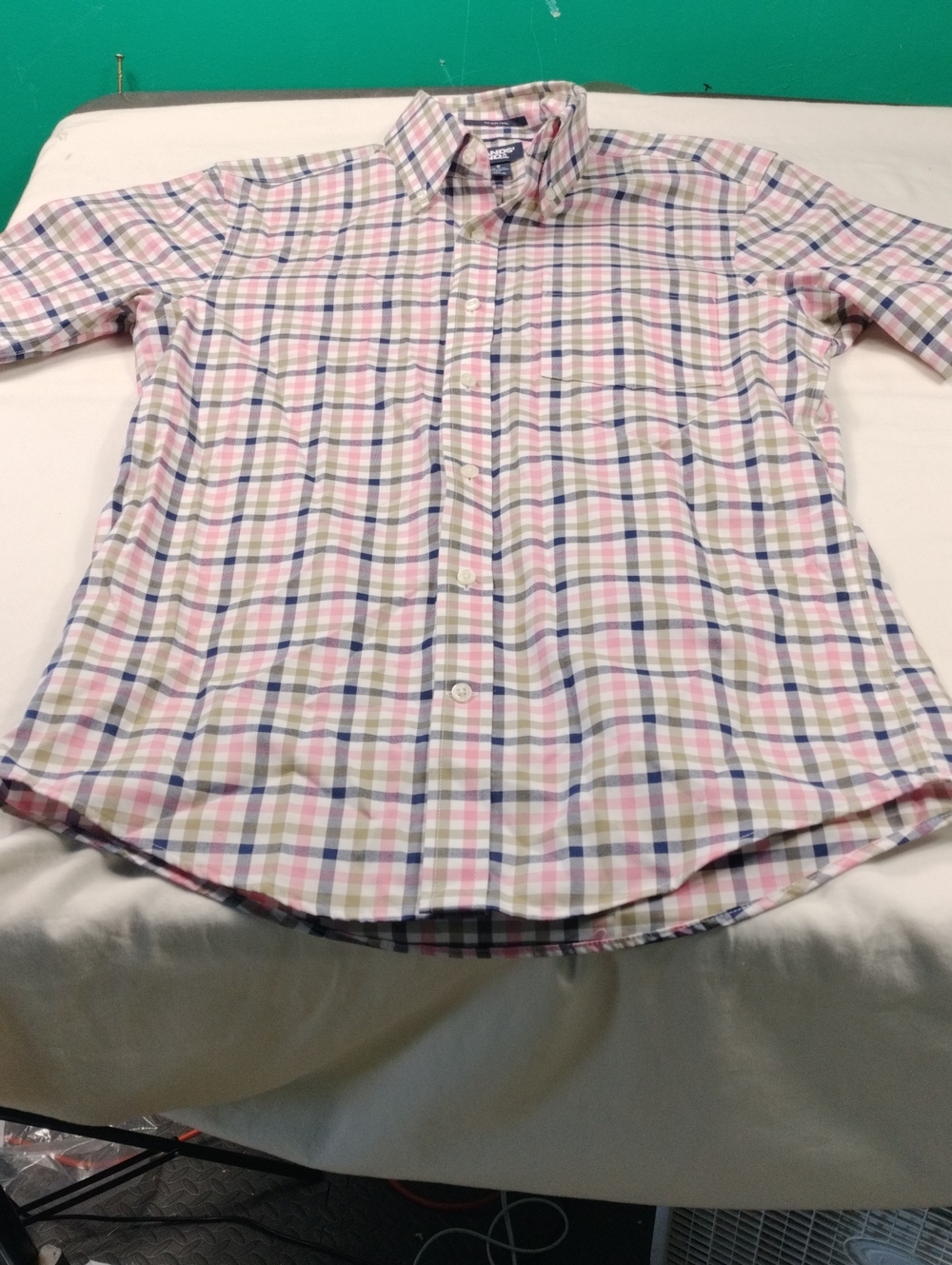 Lands' End Men's Pink, Blue & White Plaid Button-Down Shirt Size Small #33